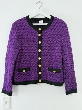 Vtg Mondi Purple Knit Cardigan Sweater Jacket Gold Buttons Made in Yugoslavia 42